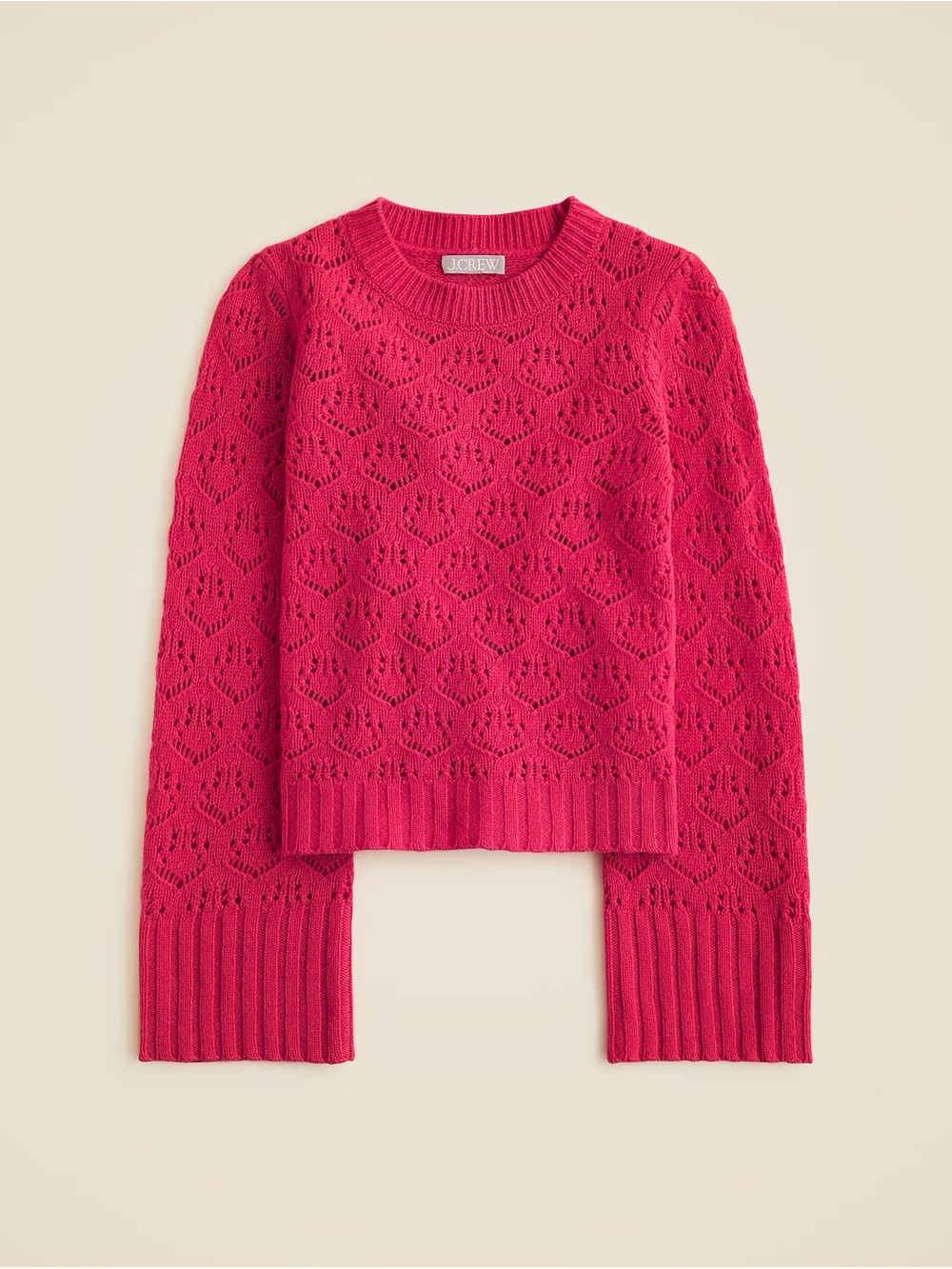 J.Crew Wide-sleeve pointelle crewneck sweater in 100% merino wool, size S